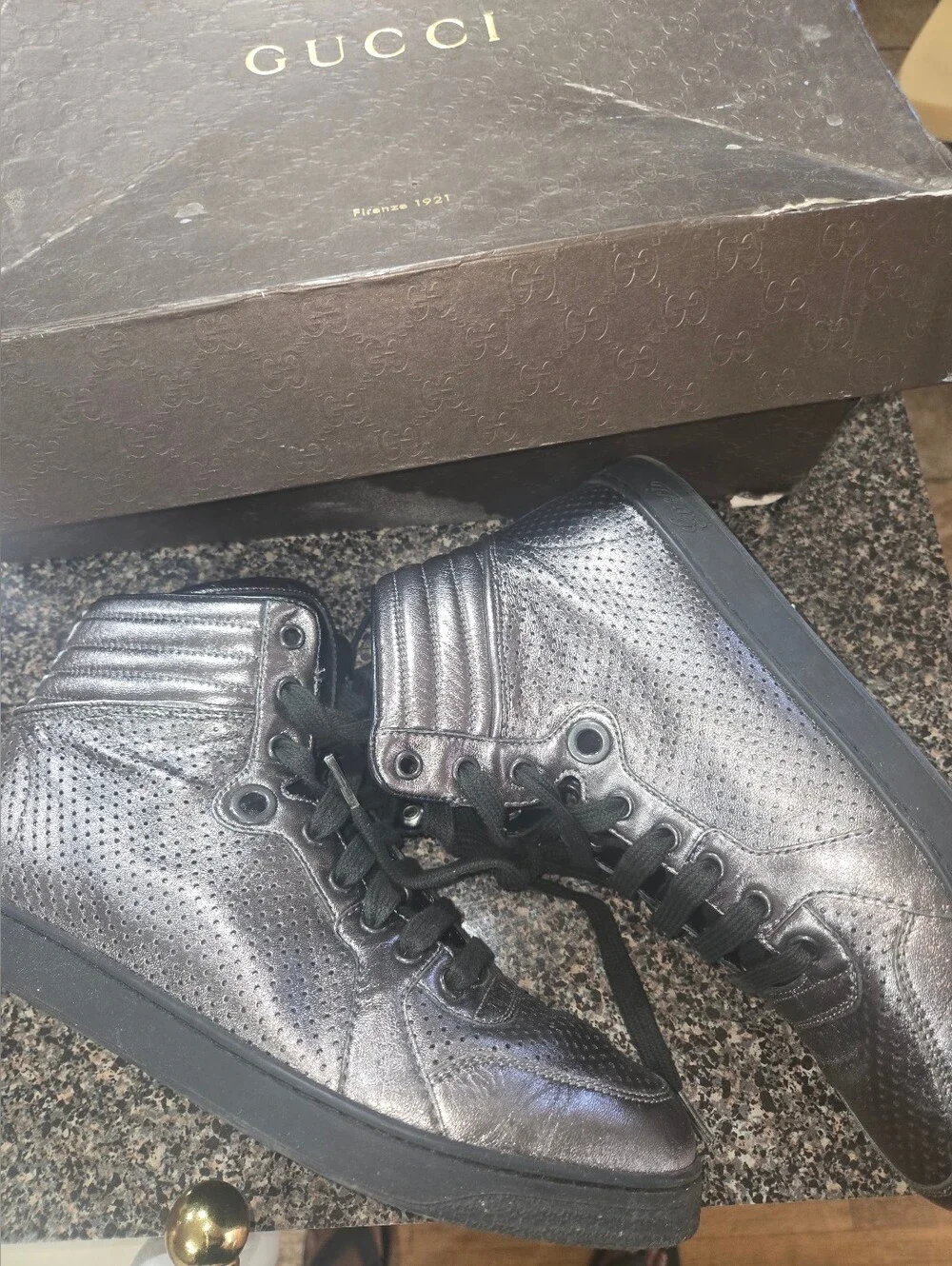Gucci Metallic Black High-Top Sneakers